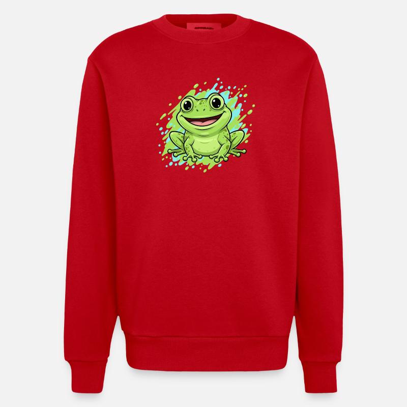 Dessin animé joyeux de grenouilles éclaboussures - Sweat bio épais oversize fabriqué en UE - rouge