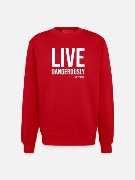 Live Dangerously Nietzsche Quote Tee - Heavyweight Oversized Organic Crew Neck Made in EU - red