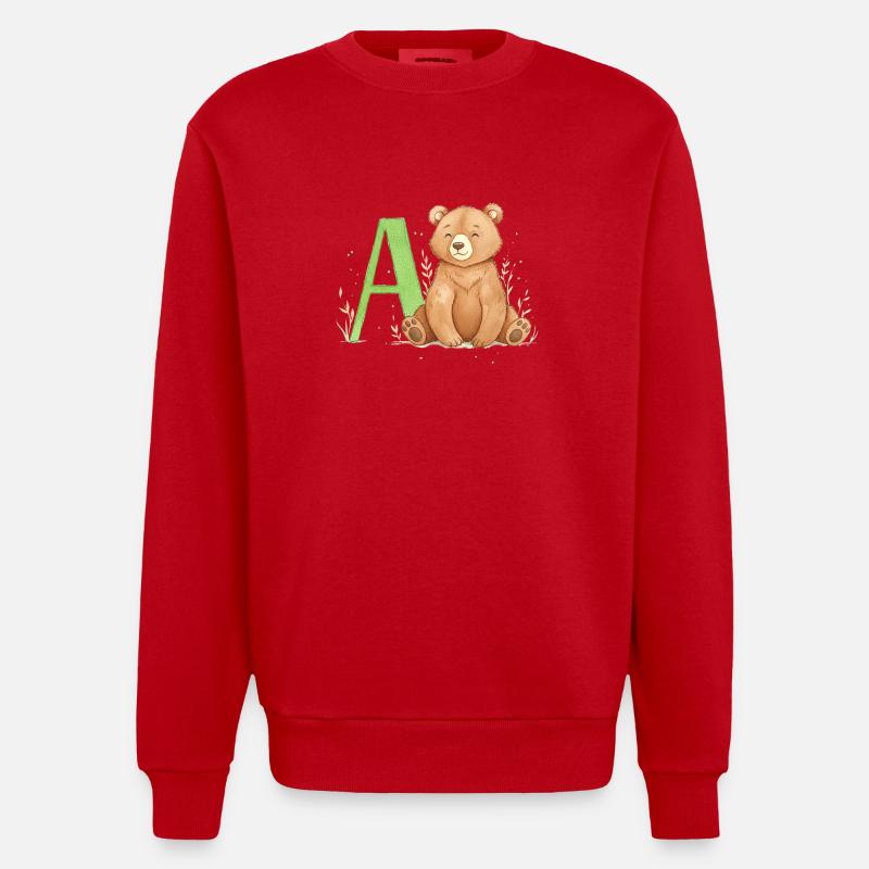 Alphabet Bär mit Großem A - Heavyweight Oversized Organic Crew Neck Made in EU - Rot