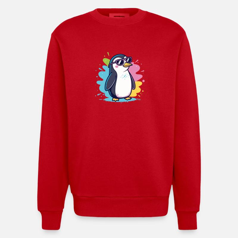Bunter, cooler Ploppinguin mit Brille - Heavyweight Oversized Organic Crew Neck Made in EU - Rot