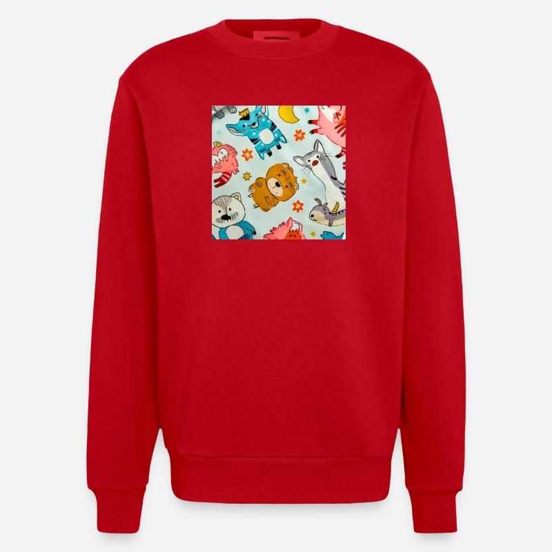 Collage ludique d’animaux de l’espace - Sweat bio épais oversize fabriqué en UE - rouge