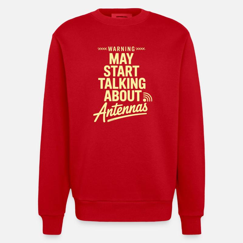 Retro Tech Satire Antenne Gesprächsplakat - Heavyweight Oversized Organic Crew Neck Made in EU - Rot