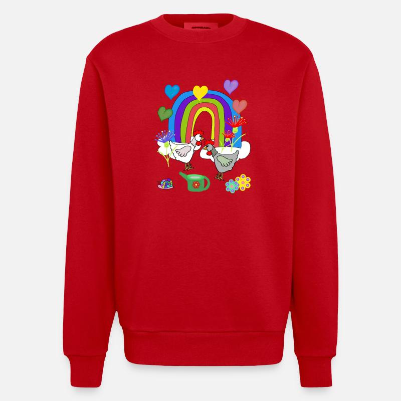 Kinder Fantasy Regenbogen Blumen Hühner  - Heavyweight Oversized Organic Crew Neck Made in EU - Rot