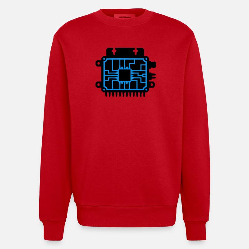 Microchip PCB IT Logo - Heavyweight Oversized Organic Crew Neck Made in EU - red
