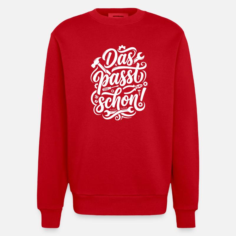Das passt schon Handwerker Spruch - Heavyweight Oversized Organic Crew Neck Made in EU - Rot