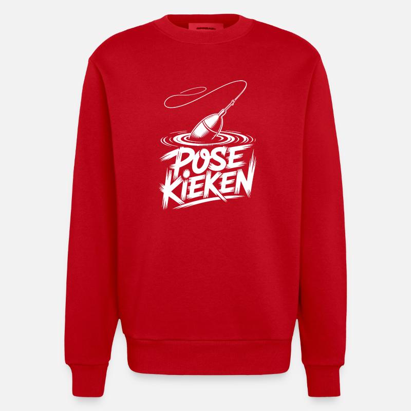 Pêche, Dicton, Pose - Sweat bio épais oversize fabriqué en UE - rouge