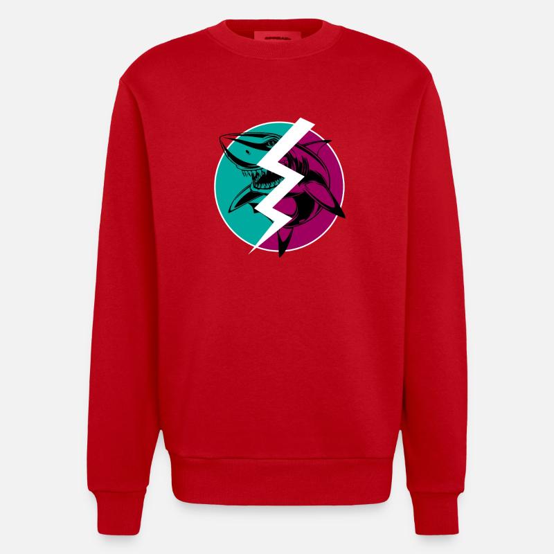 Elektrischer Split Shark - Heavyweight Oversized Organic Crew Neck Made in EU - Rot