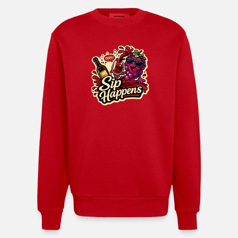 Sip Happens Grapes Comic - Sweat bio épais oversize fabriqué en UE - rouge