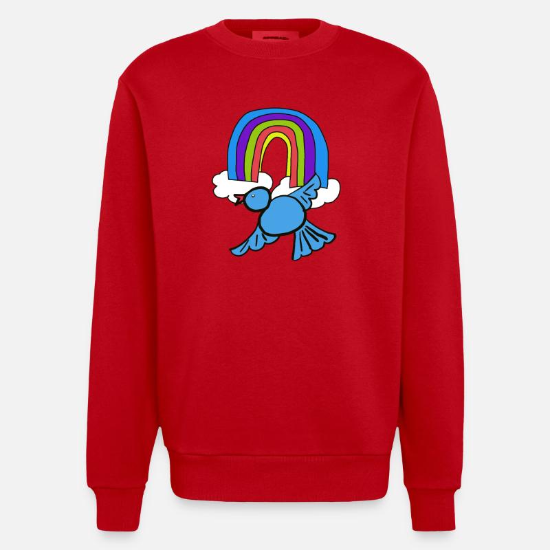 Regenbogen Wolken Vogel im Himmel - Heavyweight Oversized Organic Crew Neck Made in EU - Rot
