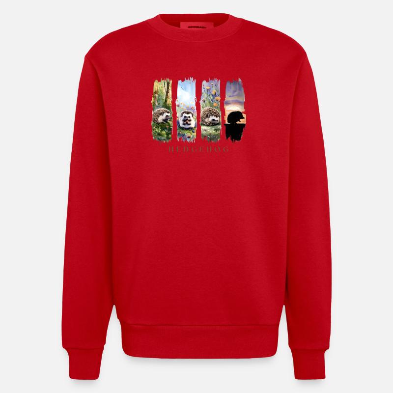 Motif nature de hérisson mignon - Sweat bio épais oversize fabriqué en UE - rouge