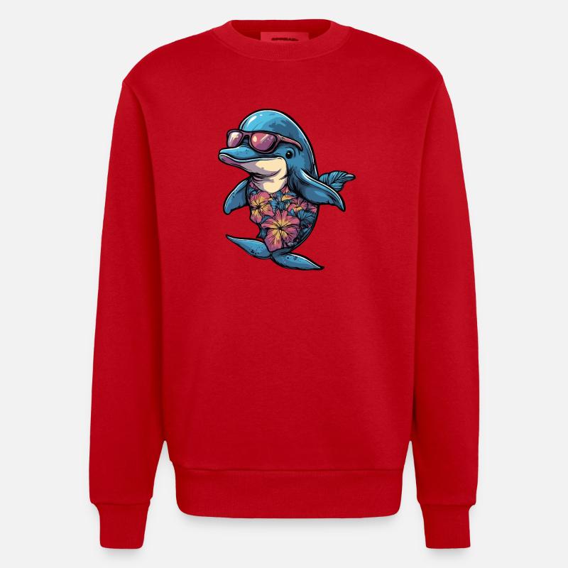Delfin Comic Urlaub - Heavyweight Oversized Organic Crew Neck Made in EU - Rot