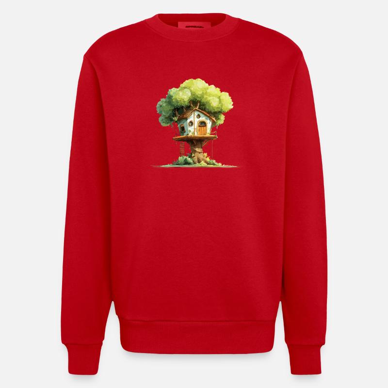 Cabane dans l’arbre dans la canopée - Sweat bio épais oversize fabriqué en UE - rouge