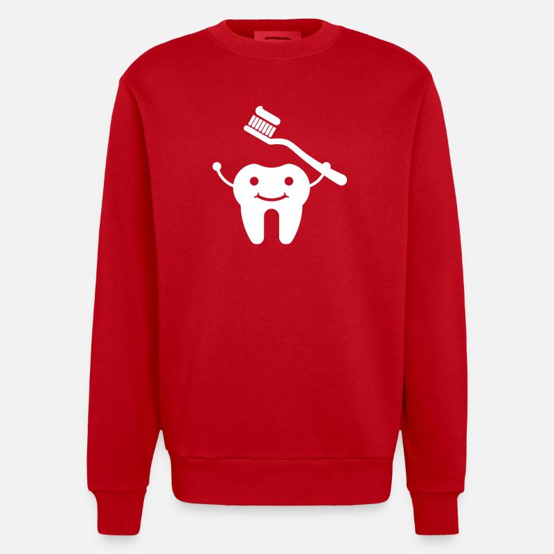 Dent avec brosse à dents - Sweat bio épais oversize fabriqué en UE - rouge