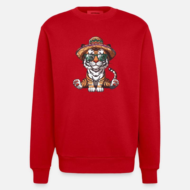 Sombrero drôle de Tiger Comic - Sweat bio épais oversize fabriqué en UE - rouge