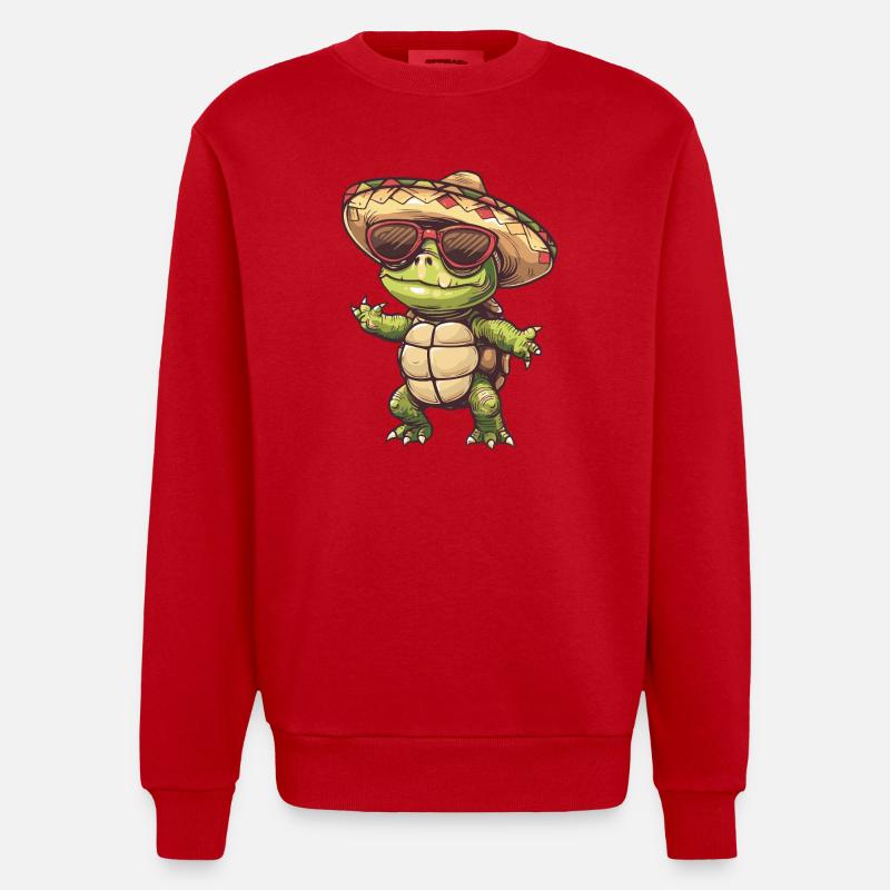 Turtle Comic Funny Sombrero - Heavyweight Oversized Organic Crew Neck Made in EU - red
