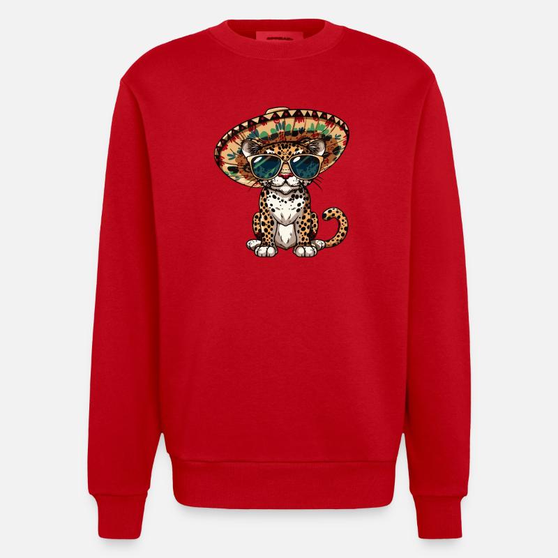 Leopard Comic Funny Sombrero - Heavyweight Oversized Organic Crew Neck Made in EU - red