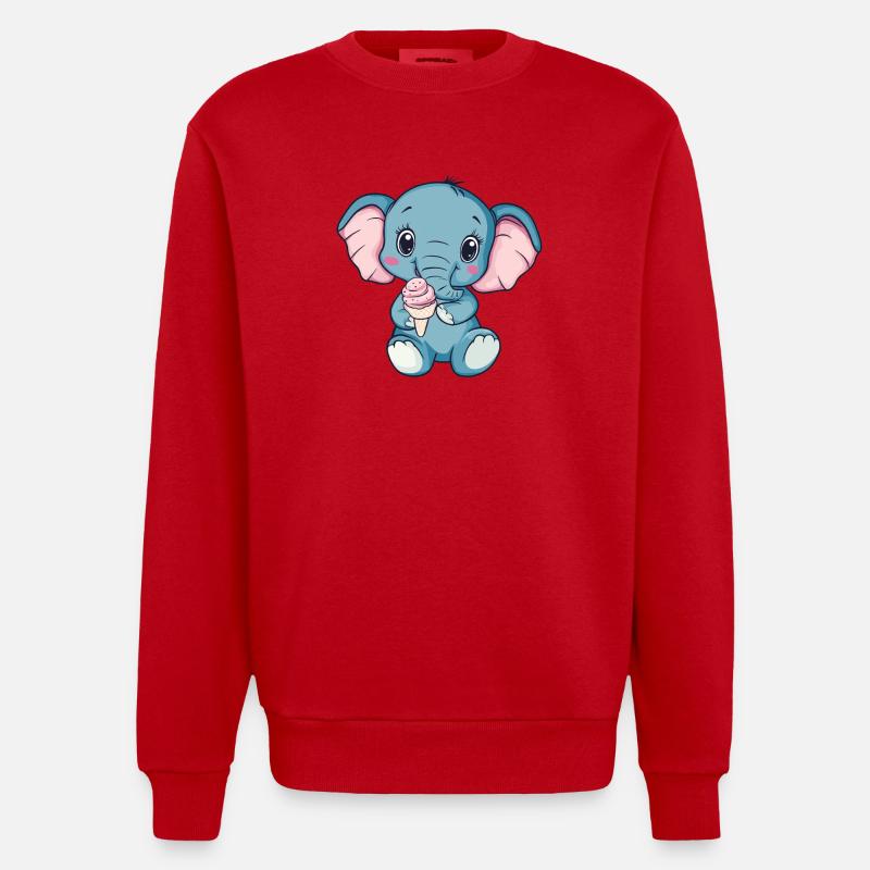 Illustration de crème glacée éléphant câline - Sweat bio épais oversize fabriqué en UE - rouge