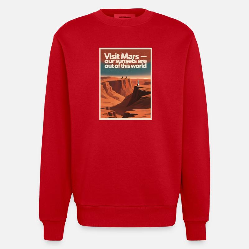 Visiter Mars | Tournée spatiale rétro - Sweat bio épais oversize fabriqué en UE - rouge