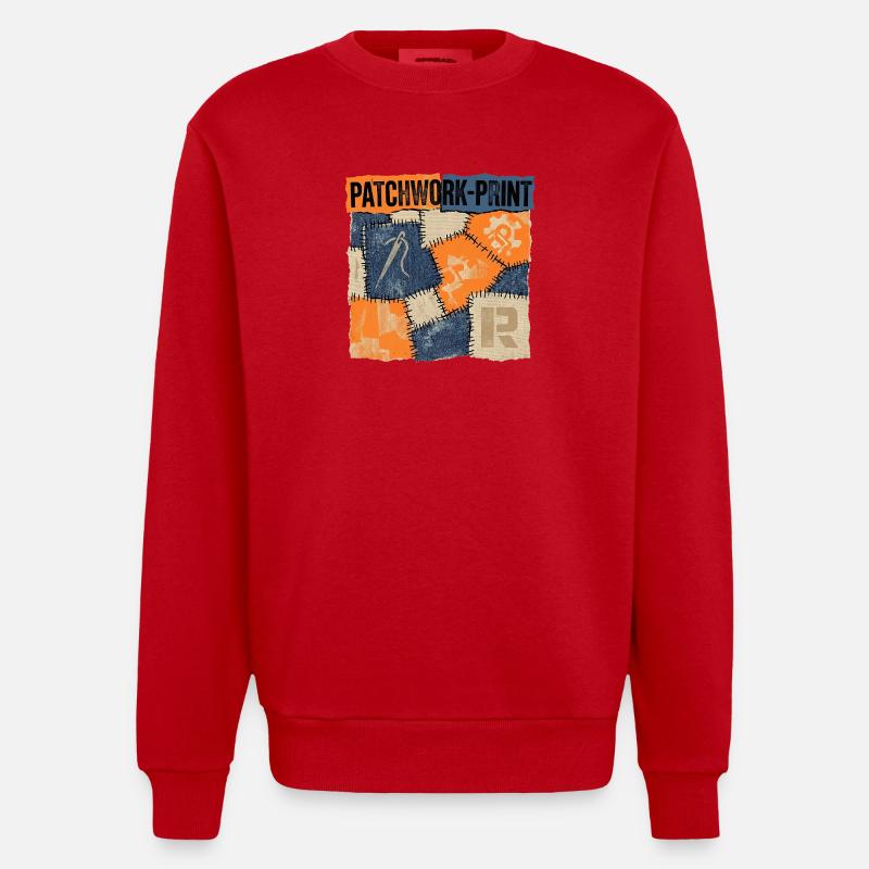 Patchwork Recycling - Heavyweight Oversized Organic Crew Neck Made in EU - Rot