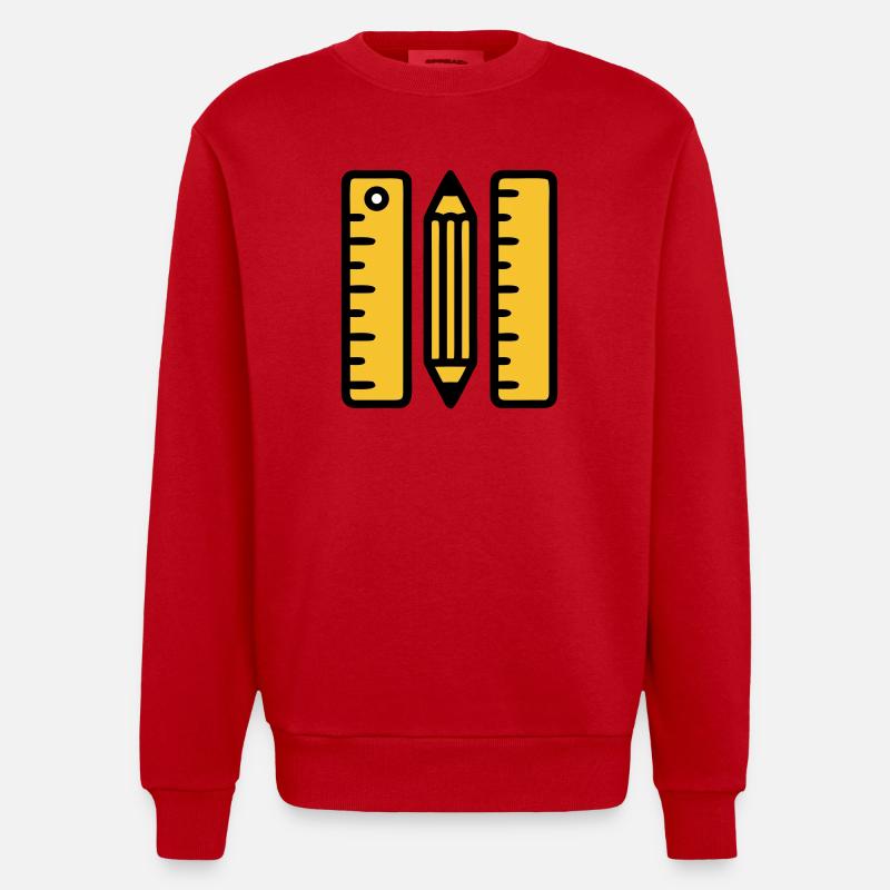 Règles-stylo dessinant l’architecture - Sweat bio épais oversize fabriqué en UE - rouge