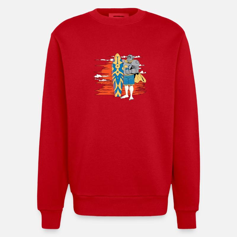 Chevalier surfeur dans le soleil couchant - Sweat bio épais oversize fabriqué en UE - rouge