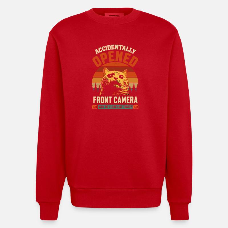 Front camera accidentally open cat - Heavyweight Oversized Organic Crew Neck Made in EU - red