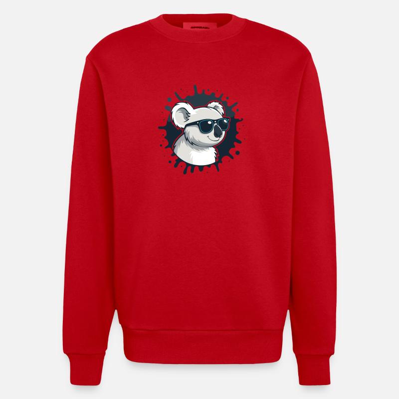 Koala chic lunettes sur splash bleu - Sweat bio épais oversize fabriqué en UE - rouge