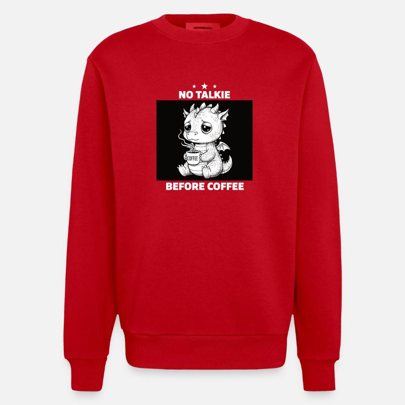 No Conversation Before Coffee Lover Dragon - Heavyweight Oversized Organic Crew Neck Made in EU - red