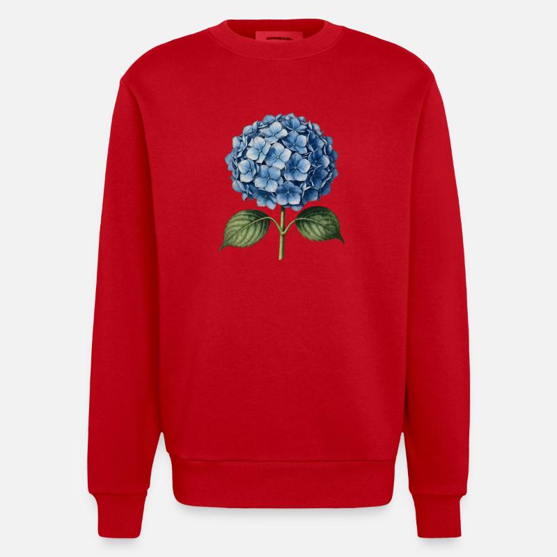 Illustrationsstich einer blauen Hortensie - Heavyweight Oversized Organic Crew Neck Made in EU - Rot