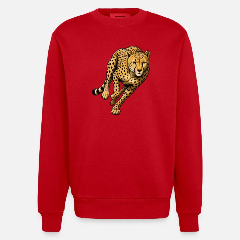 Leopard Print Wild Pattern - Heavyweight Oversized Organic Crew Neck Made in EU - red