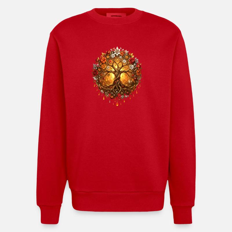 Arbre de Feu dans Mandala - Sweat bio épais oversize fabriqué en UE - rouge