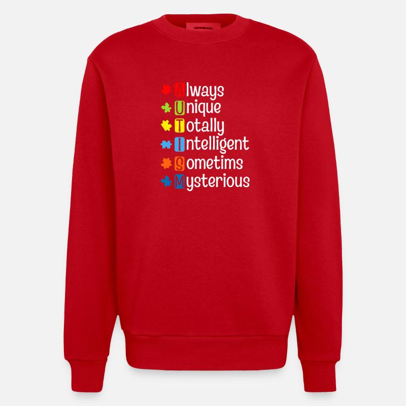 Autism Puzzle Pride: Einzigartige Köpfe - Heavyweight Oversized Organic Crew Neck Made in EU - Rot