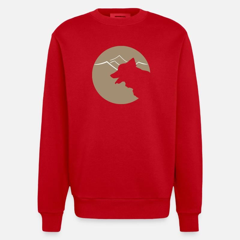 Hundsilhouette im Gebirge oder Dünen - Heavyweight Oversized Organic Crew Neck Made in EU - Rot