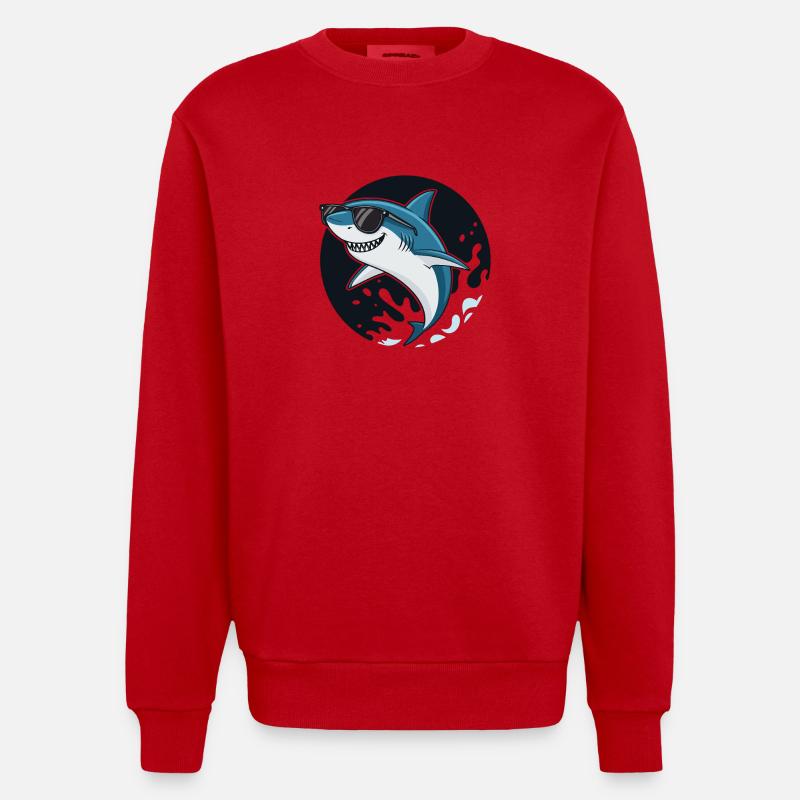 Surferhai mit dunkler Brille - Heavyweight Oversized Organic Crew Neck Made in EU - Rot