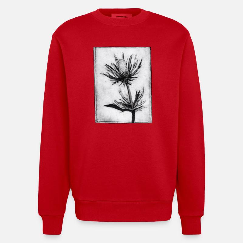 Distel - handgeschnitzte Druckvorlage - Heavyweight Oversized Organic Crew Neck Made in EU - Rot