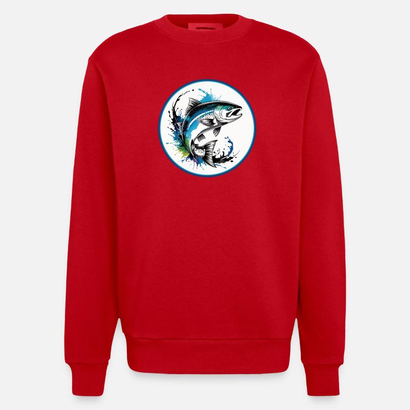 Springender Lachs - Heavyweight Oversized Organic Crew Neck Made in EU - Rot