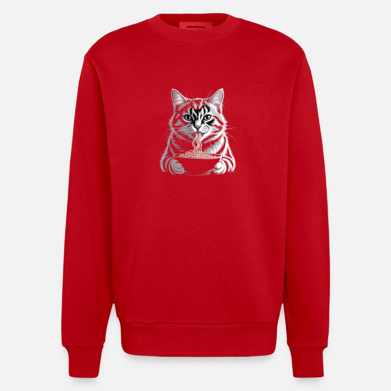 Cat Eats Ramen - Heavyweight Oversized Organic Crew Neck Made in EU - red