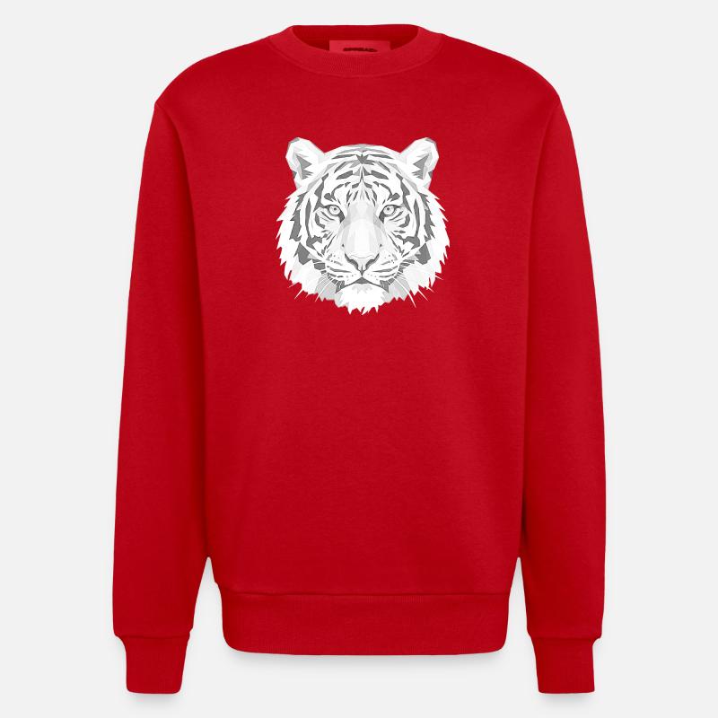 Geometric Tiger Head Grey - Heavyweight Oversized Organic Crew Neck Made in EU - red