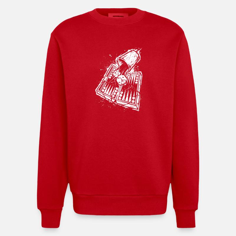 Backgammon | Board Game | Gift - Heavyweight Oversized Organic Crew Neck Made in EU - red