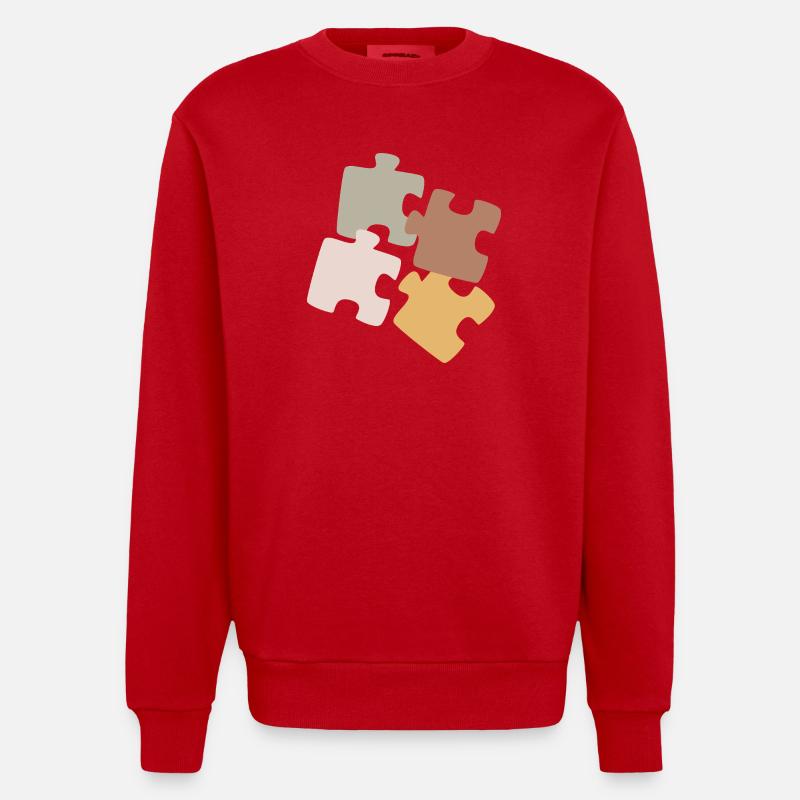 Puzzle Patchwork Variety - Heavyweight Oversized Organic Crew Neck Made in EU - red