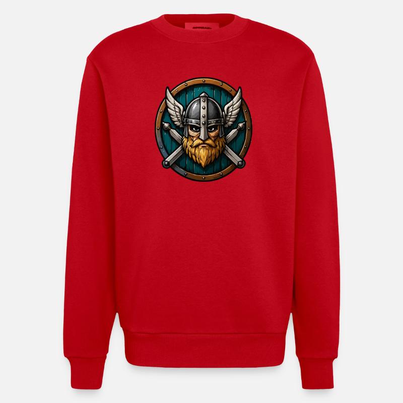 Wikinger Cartoon Krieger - Heavyweight Oversized Organic Crew Neck Made in EU - Rot