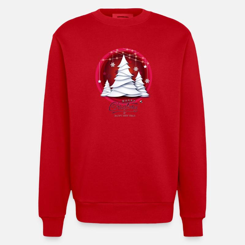 Rotes Weihnachtskugel mit weissen Tannenbäume - Heavyweight Oversized Organic Crew Neck Made in EU - Rot