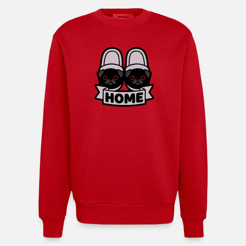 Mops Hausschuhe Home Banner - Heavyweight Oversized Organic Crew Neck Made in EU - Rot