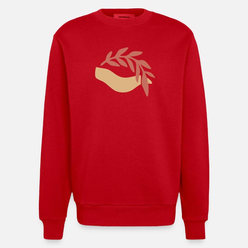 Hand Leaf Nature Boho Logo - Heavyweight Oversized Organic Crew Neck Made in EU - red
