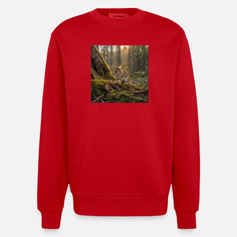 Waldmaus / Maus in der Abendsonne - Heavyweight Oversized Organic Crew Neck Made in EU - Rot