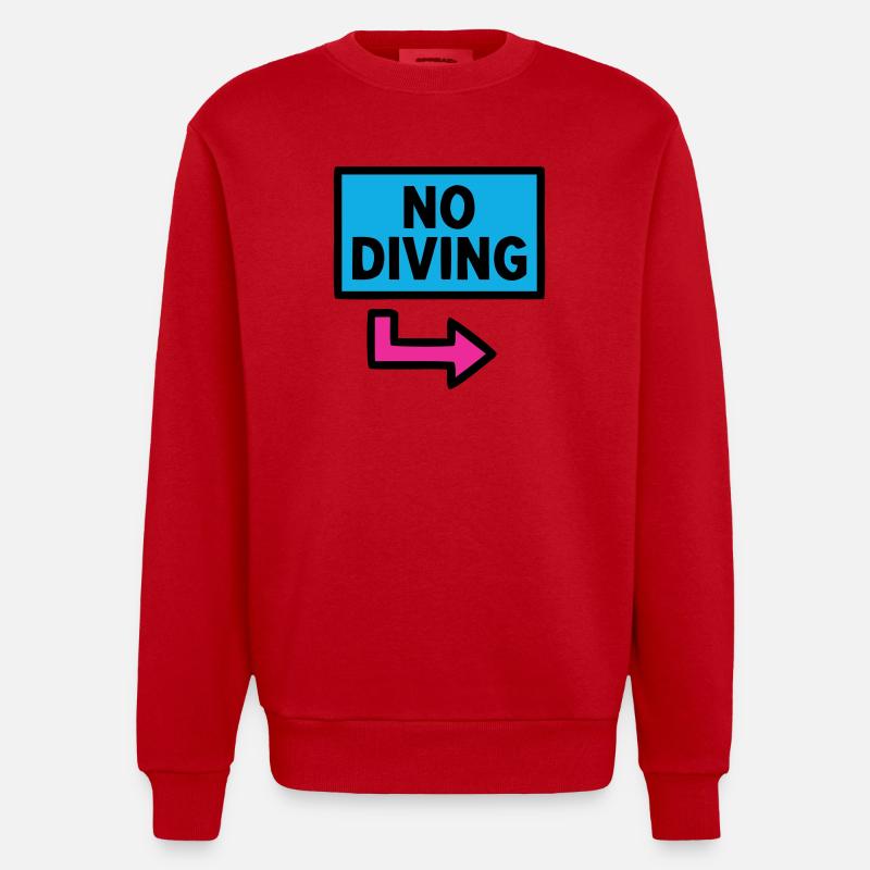 No Diving Schild Pool Retro - Heavyweight Oversized Organic Crew Neck Made in EU - Rot