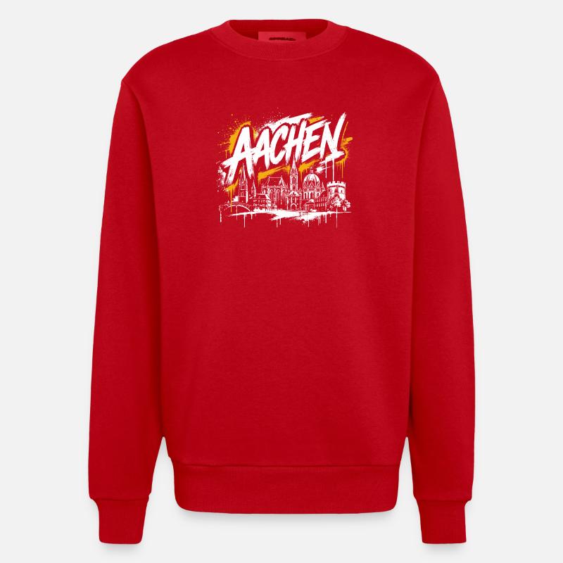 München Graffiti Skyline - Heavyweight Oversized Organic Crew Neck Made in EU - Rot