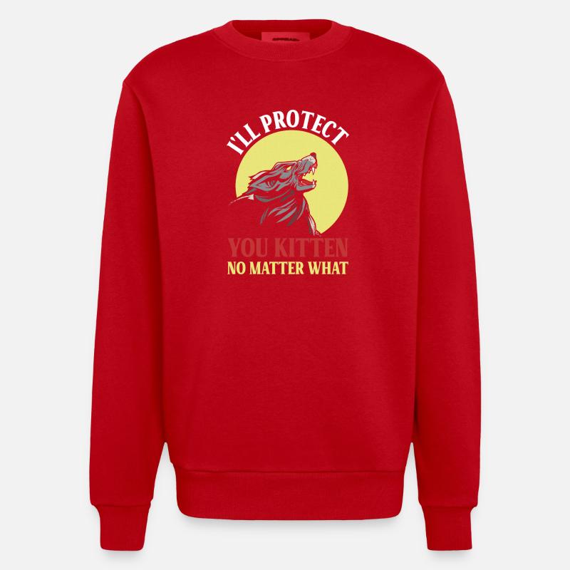 Protective wolf for kittens - Heavyweight Oversized Organic Crew Neck Made in EU - red