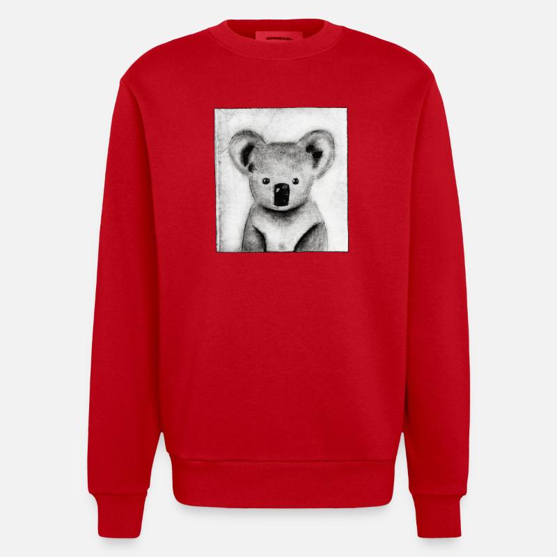 Koala schwarz-weiß - handgeschnitzte Druckvorlage - Heavyweight Oversized Organic Crew Neck Made in EU - Rot