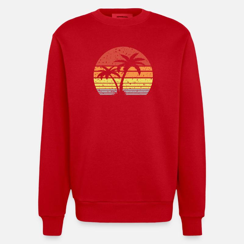 Palm Tree Retro Sun - Sweat bio épais oversize fabriqué en UE - rouge